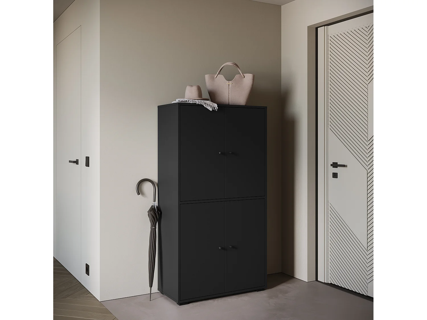 Meuble à chaussures moderne haut et spacieux avec portes basculantes noir