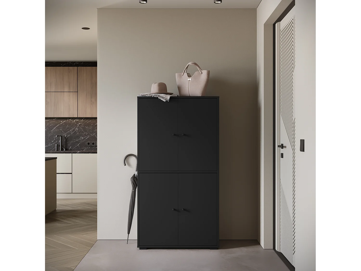 Meuble à chaussures moderne haut et spacieux avec portes basculantes noir