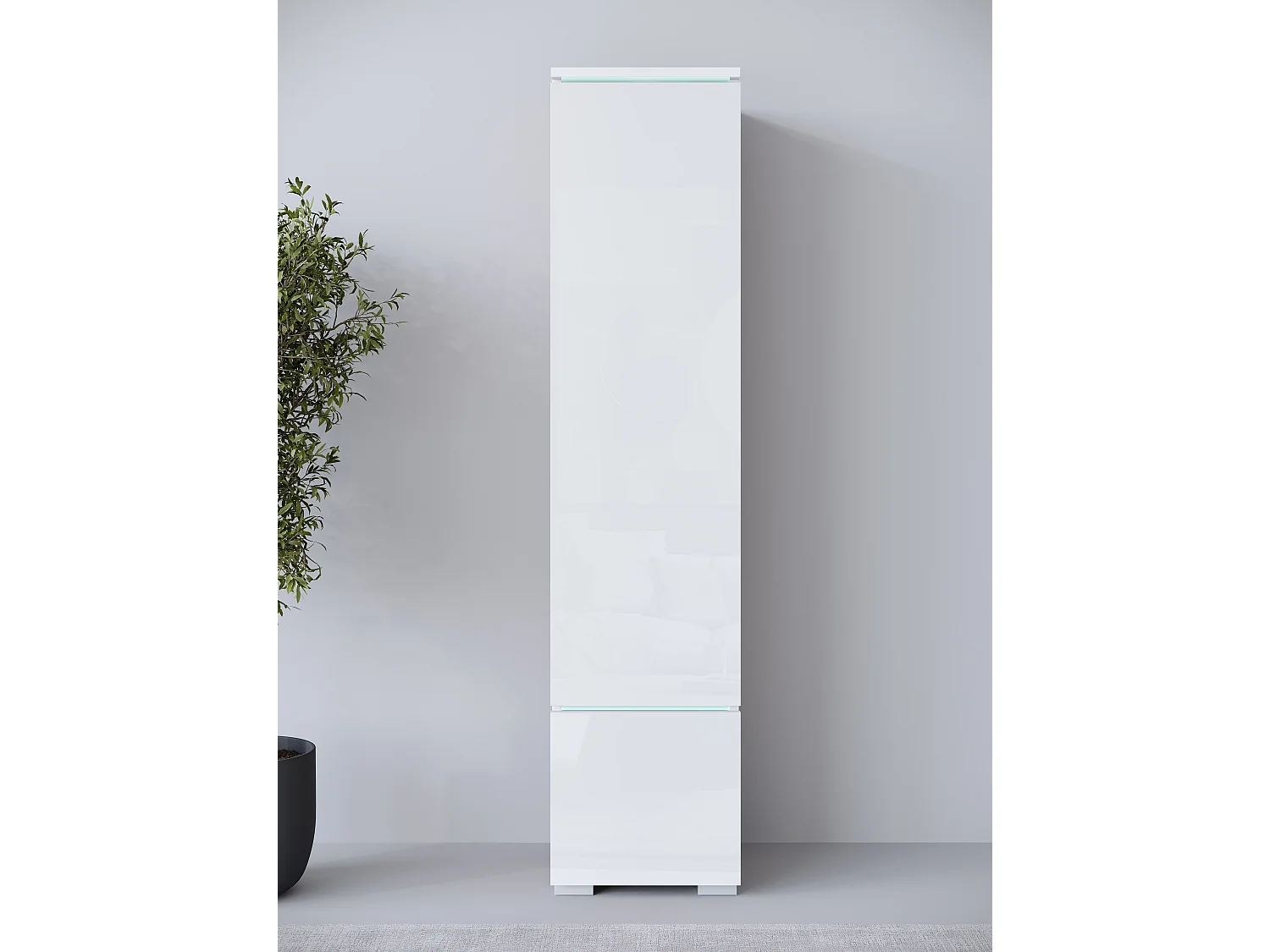 Vitrine haute moderne avec éclairage LED blanc / blanc brillant