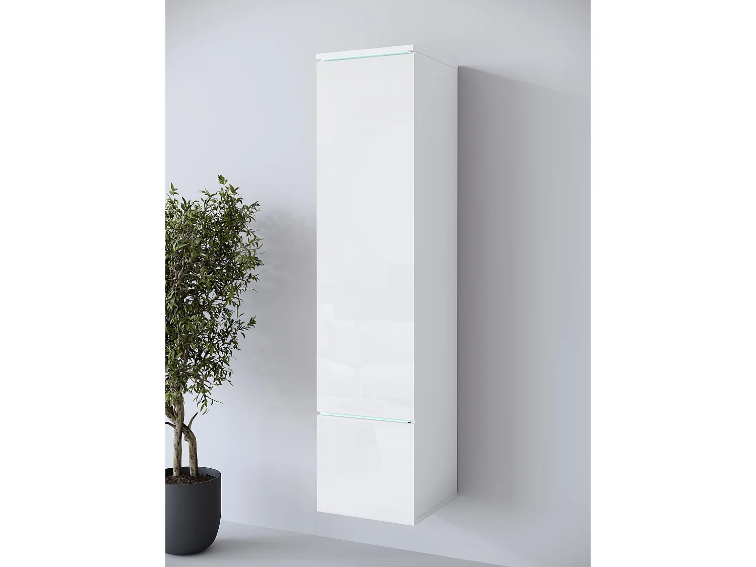 Vitrine haute moderne avec éclairage LED blanc / blanc brillant