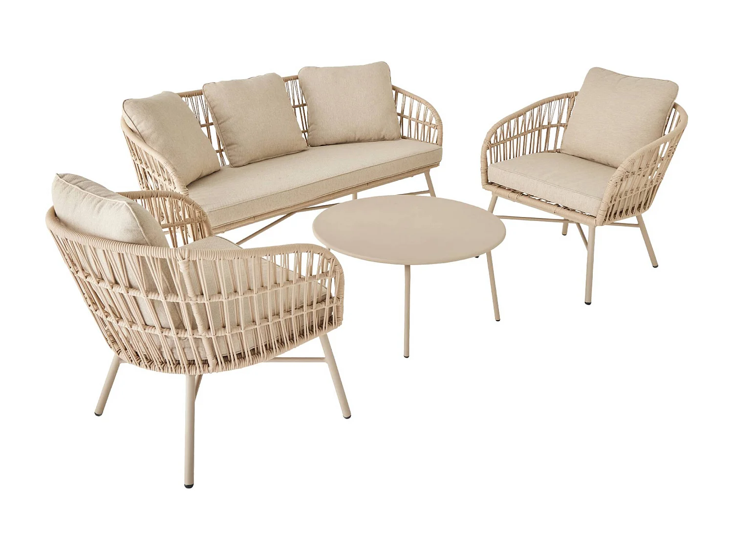 Salotto da giardino in corda, 4 posti, beige