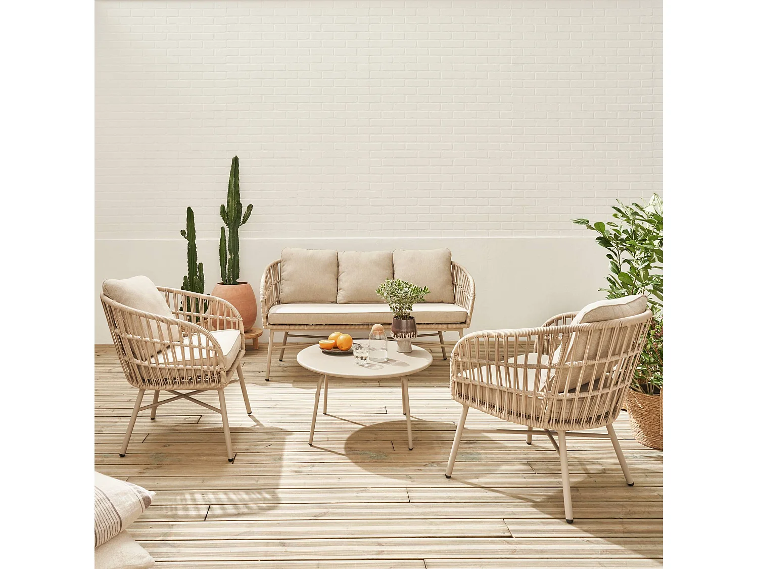 Salotto da giardino in corda, 4 posti, beige
