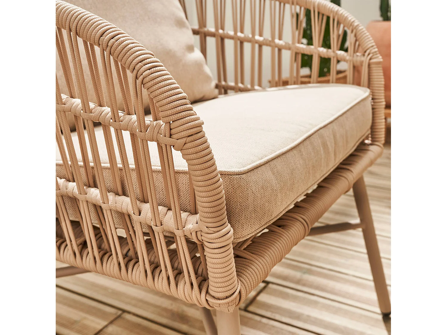 Salotto da giardino in corda, 4 posti, beige
