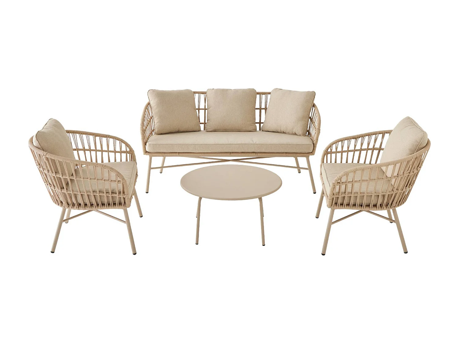 Salotto da giardino in corda, 4 posti, beige