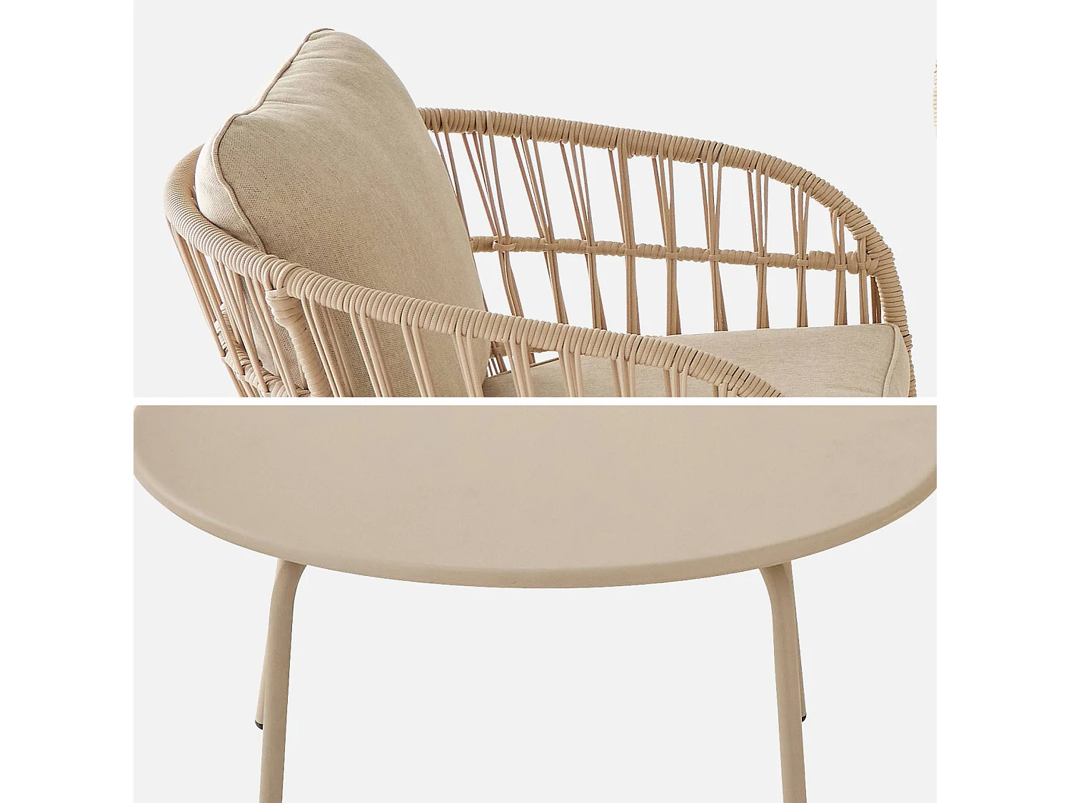 Salotto da giardino in corda, 4 posti, beige