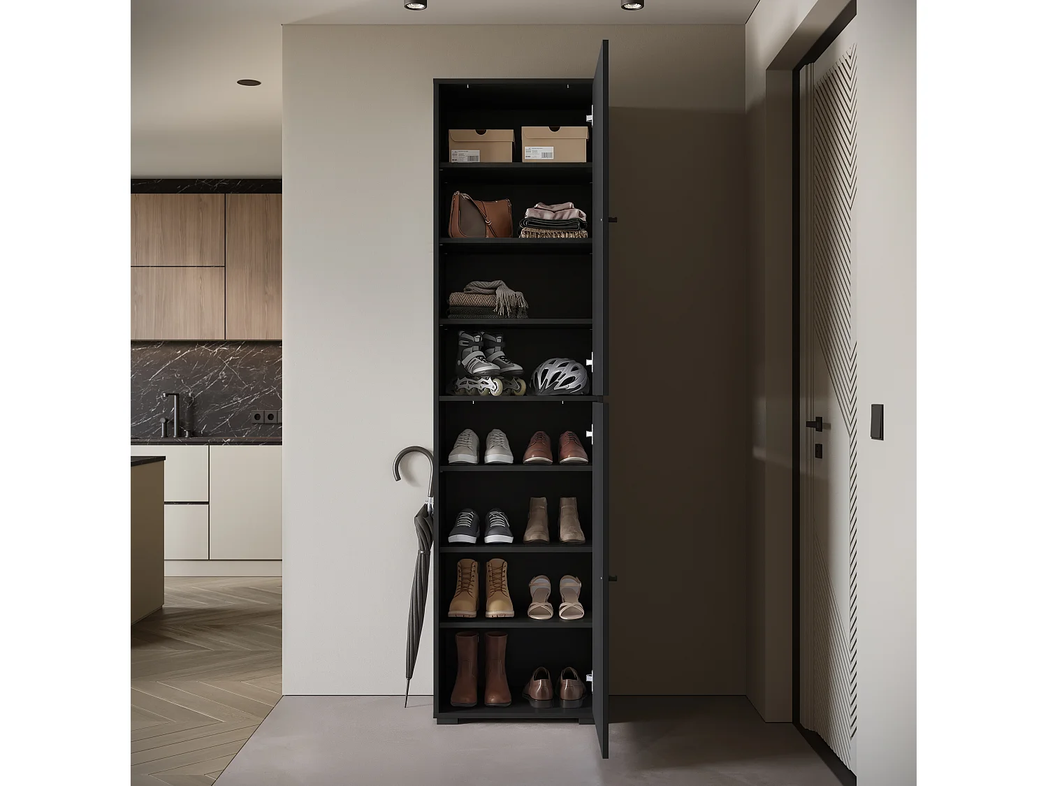 Meuble à chaussures haut et spacieux avec portes basculantes noir