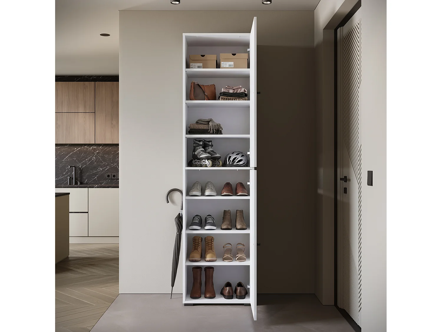 Meuble à chaussures haut et spacieux avec portes basculantes blanc