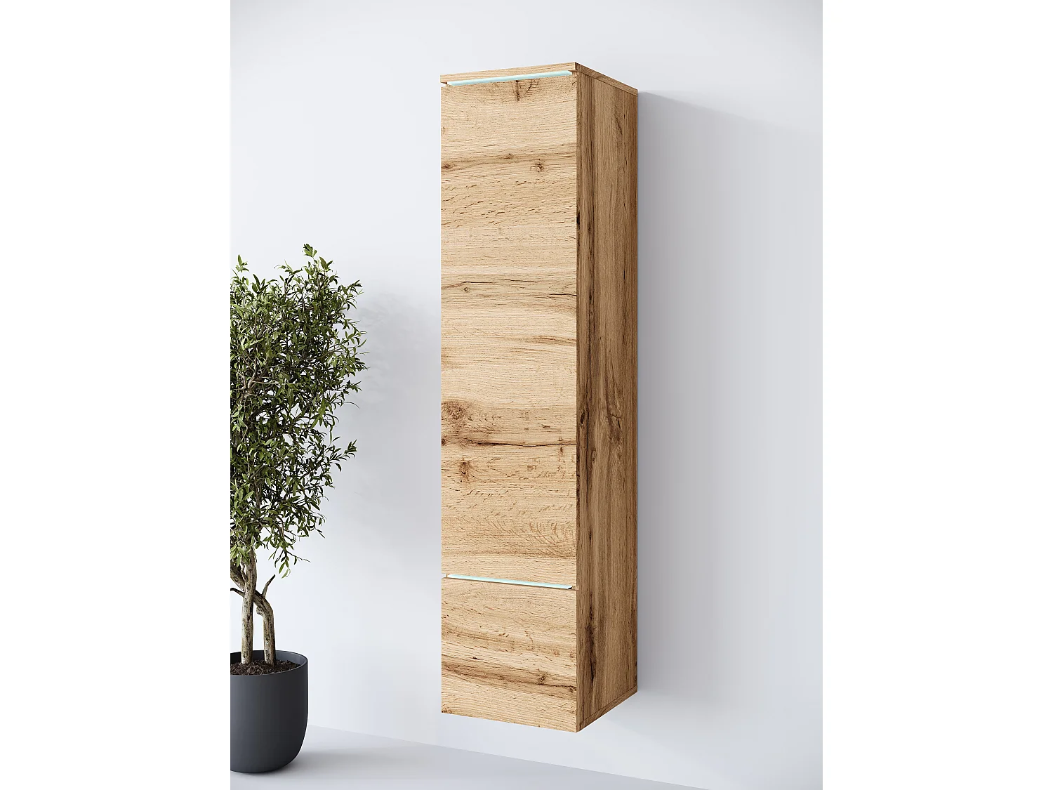 Vitrine haute moderne avec éclairage LED chêne wotan