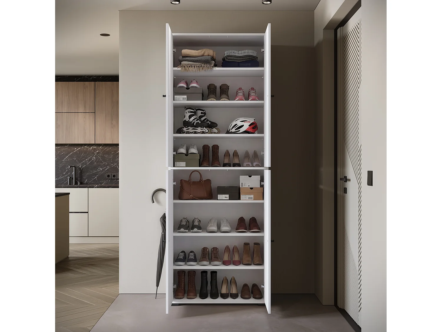 Meuble à chaussures haut et spacieux avec portes basculantes blanc