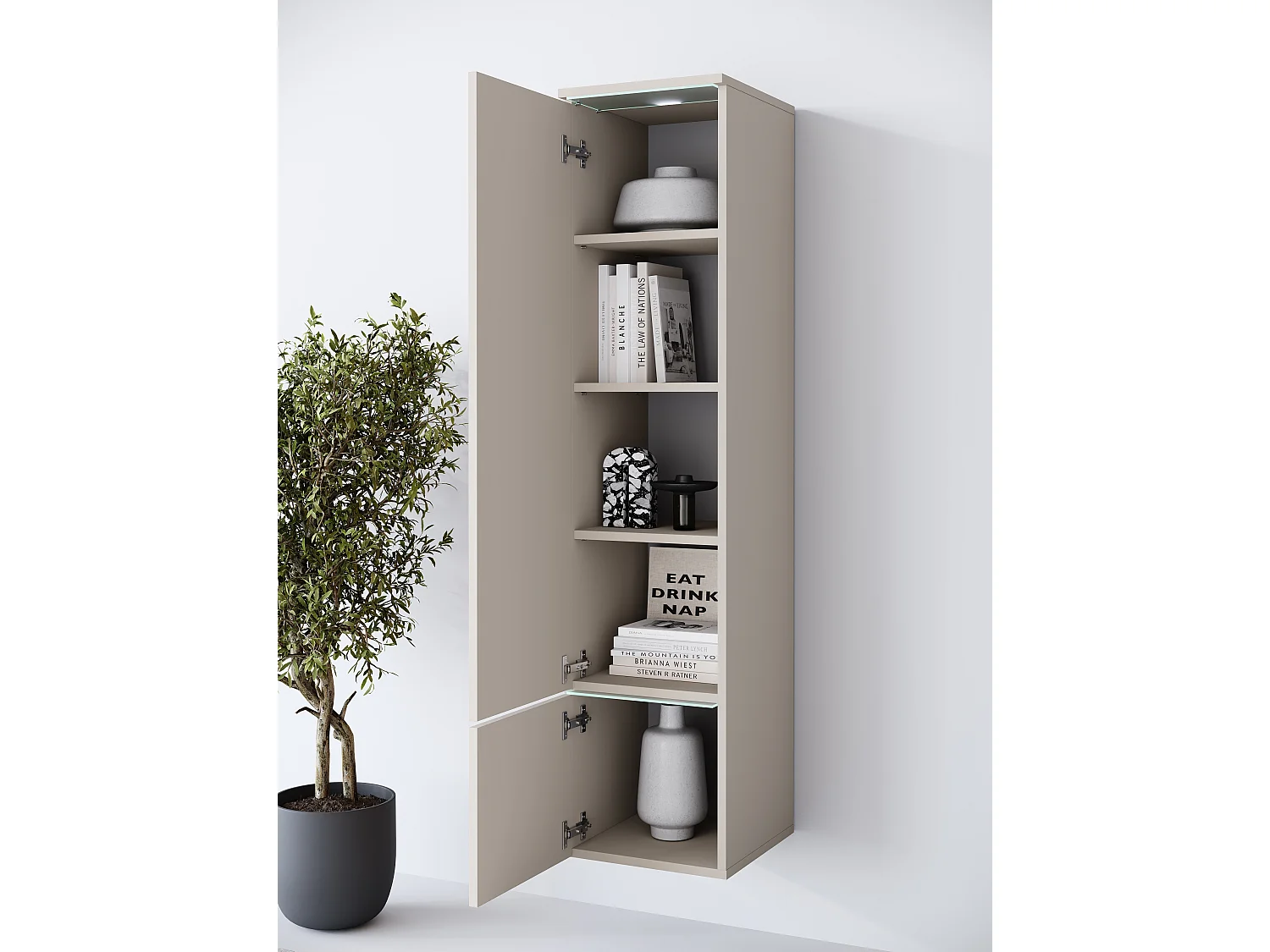 Vitrine haute moderne avec éclairage LED beige cachemire