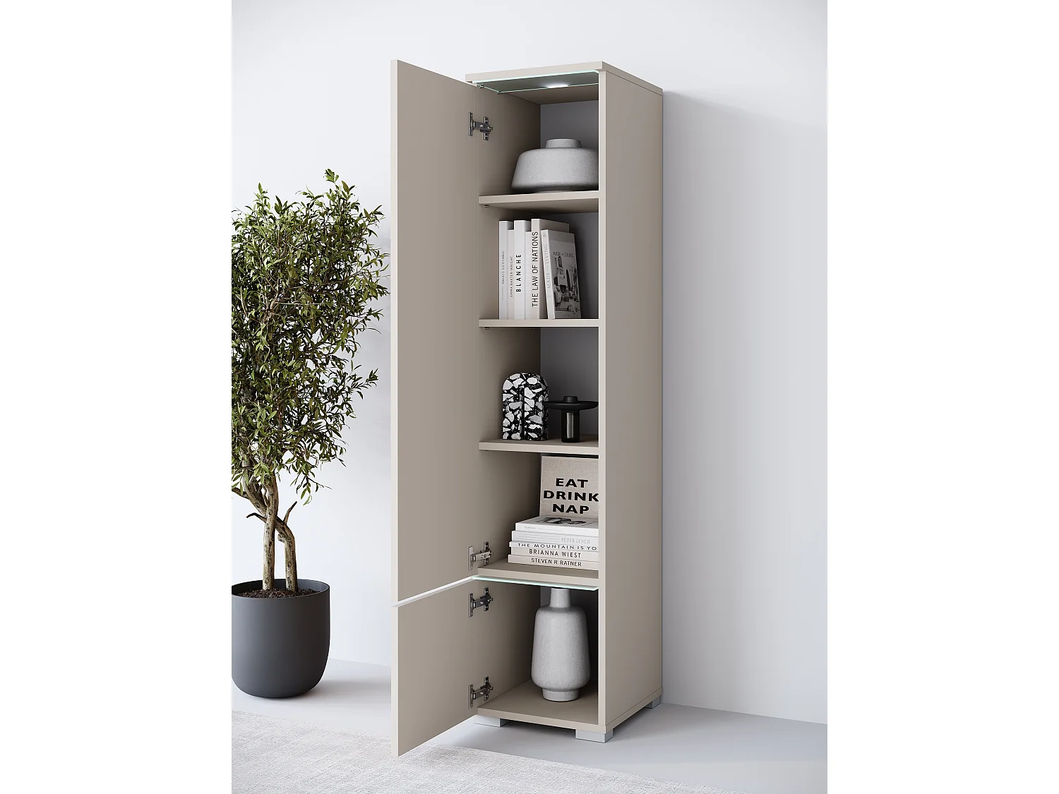 Vitrine haute moderne avec éclairage LED beige cachemire