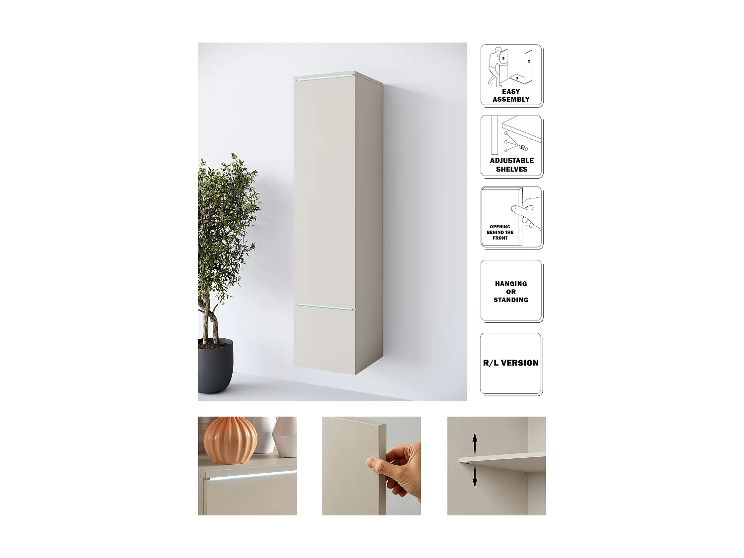 Vitrine haute moderne avec éclairage LED beige cachemire