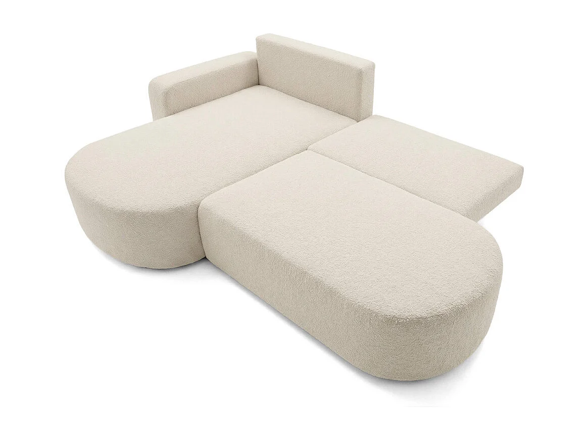 Canapé d'angle convertible 5 places réversible en tissu bouclette beige KIARA