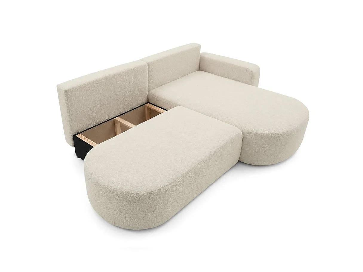 Canapé d'angle convertible 5 places réversible en tissu bouclette beige KIARA