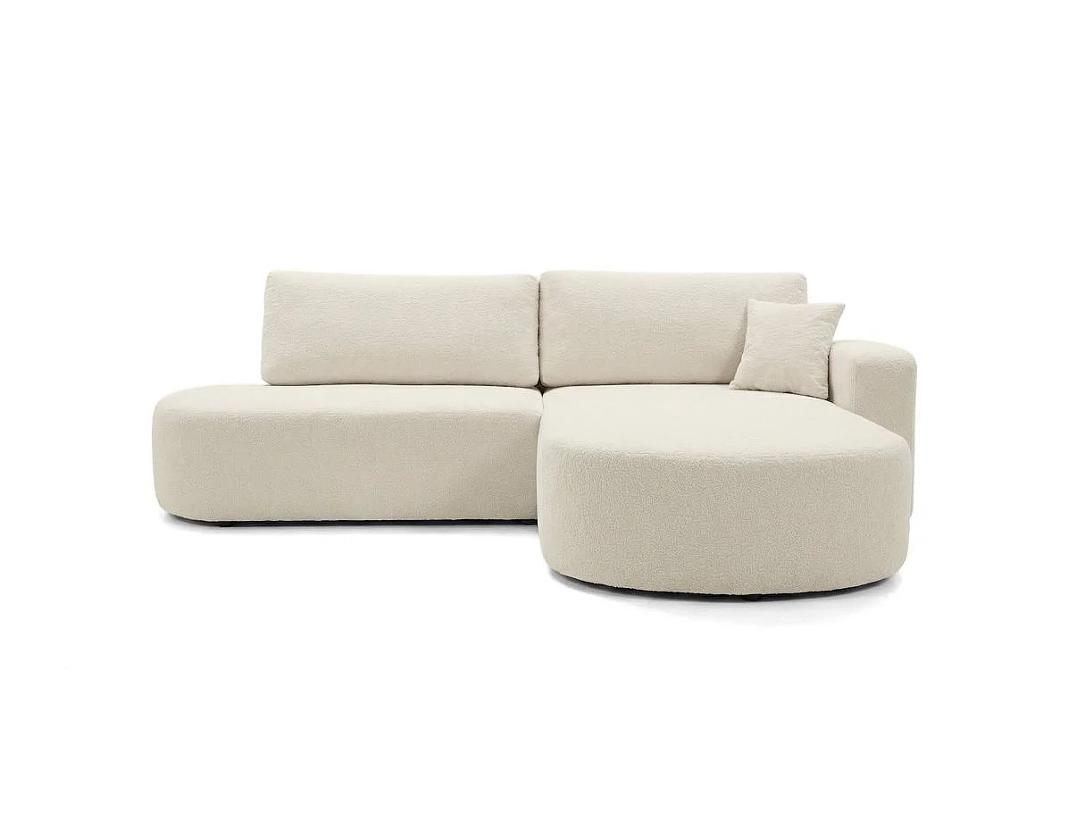 Canapé d'angle convertible 5 places réversible en tissu bouclette beige KIARA