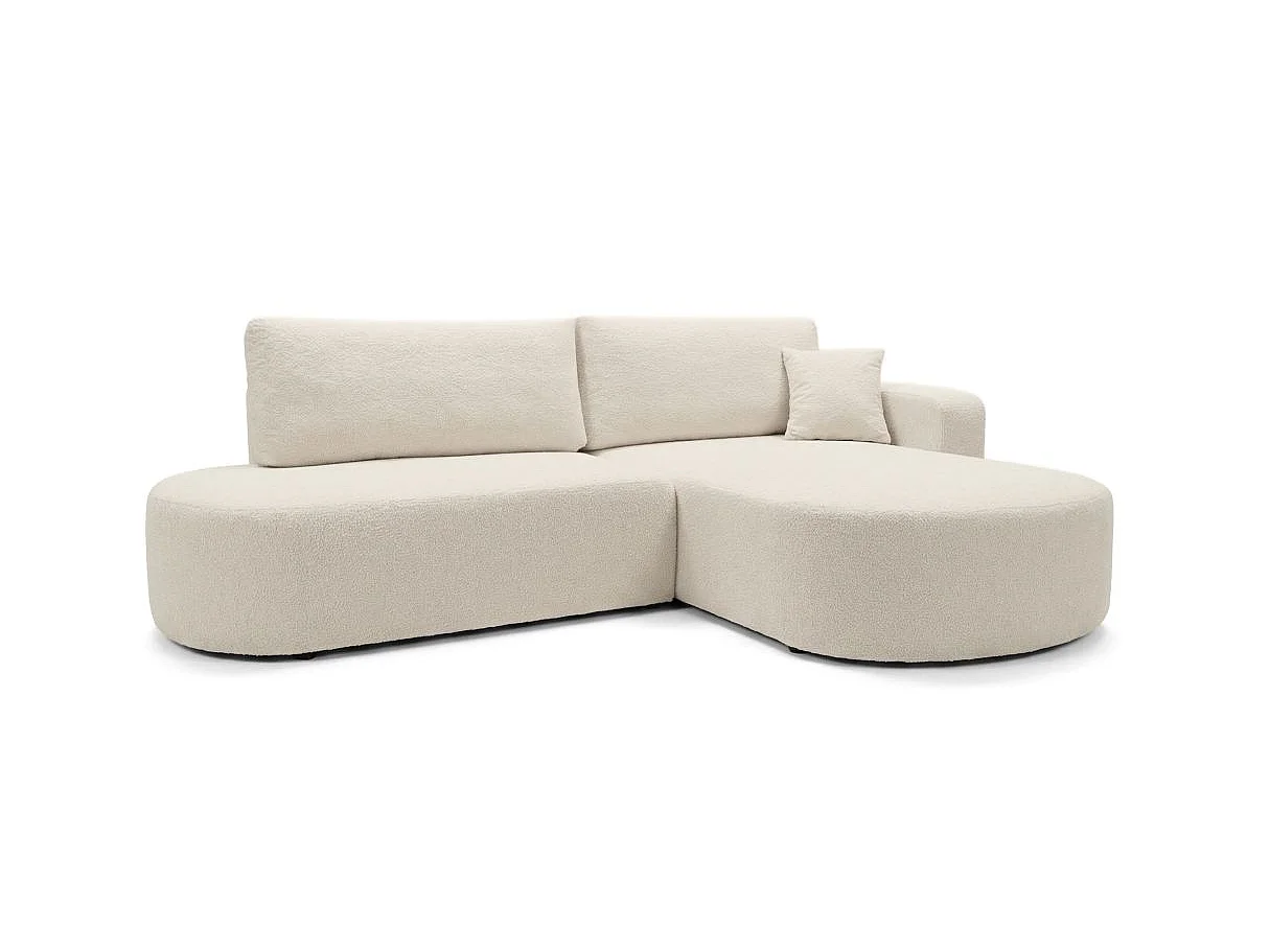 Canapé d'angle convertible 5 places réversible en tissu bouclette beige KIARA