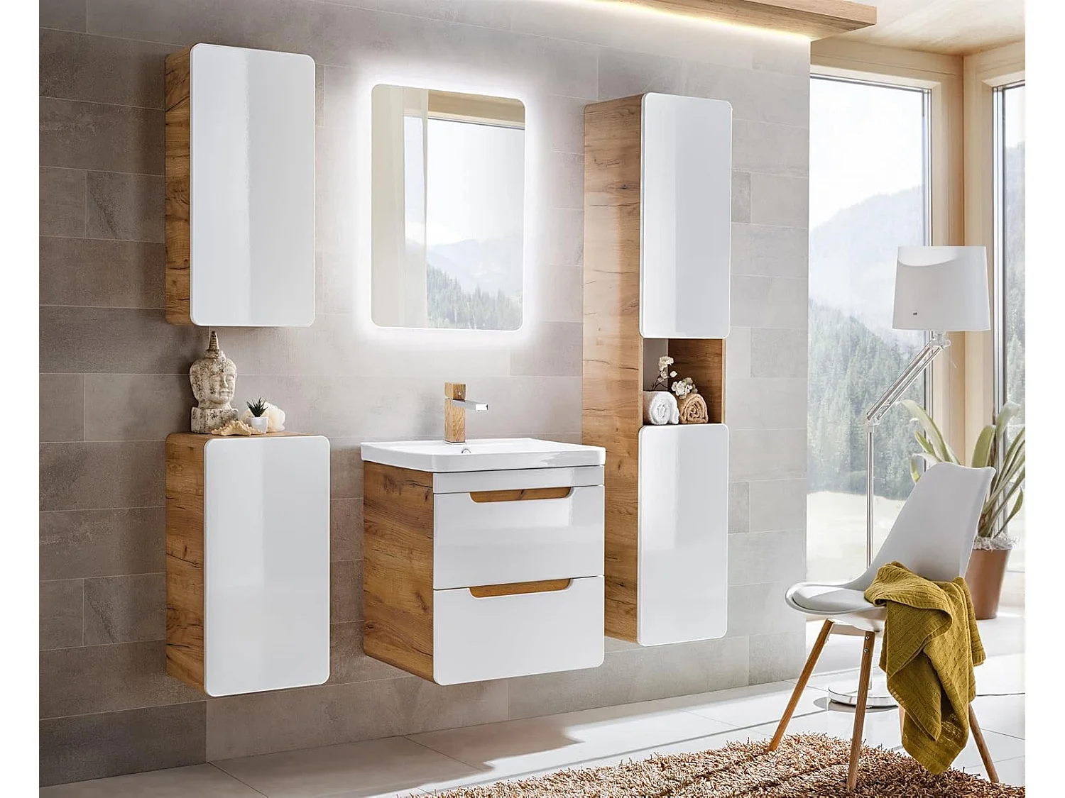 Bathroom Mirror Cabinet Mirrored Unit 400mm Wall Hung Narrow Slim Storage Oak Effect Aruba
