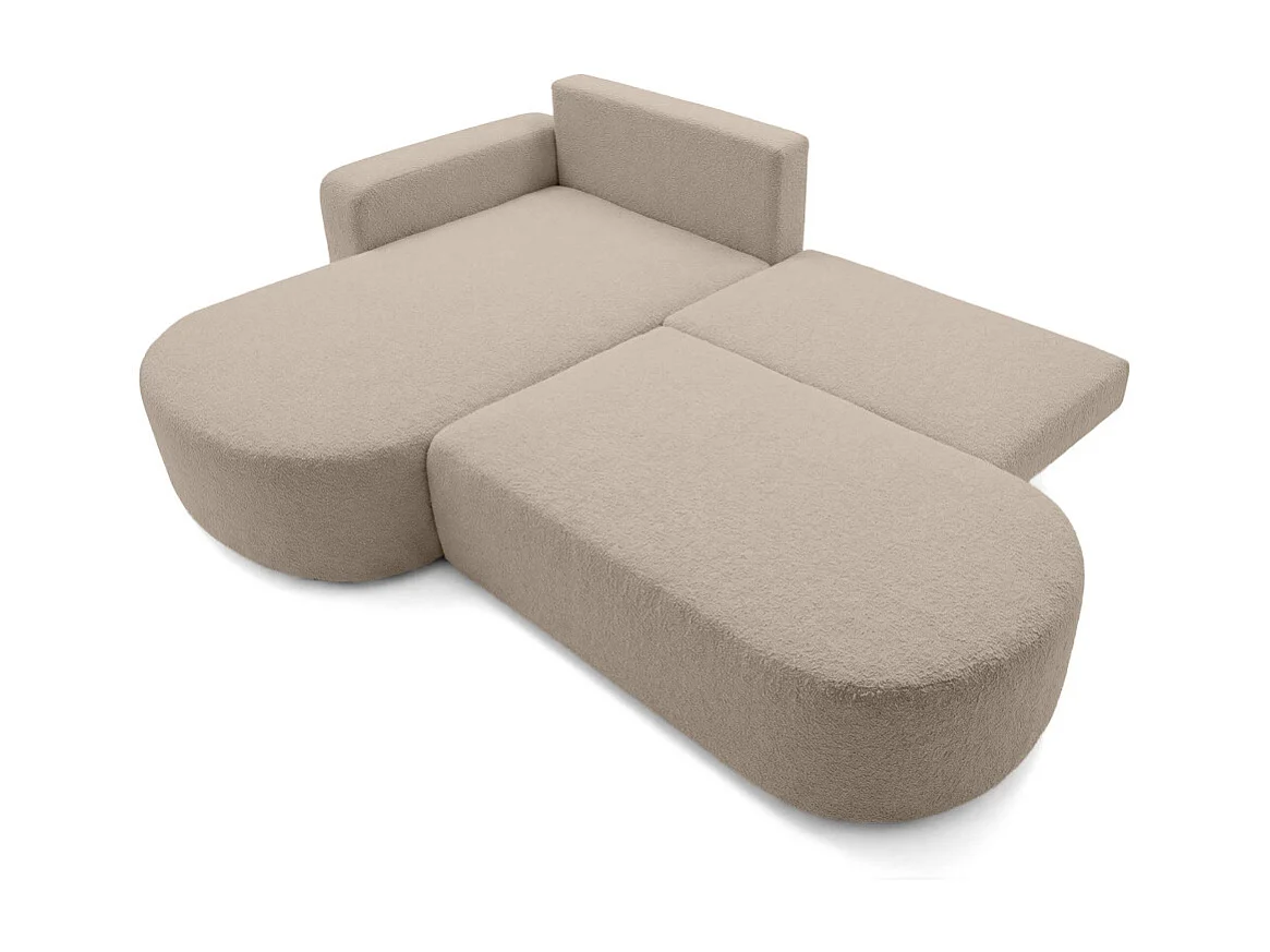 Canapé d'angle convertible 5 places réversible en tissu bouclette taupe KIARA