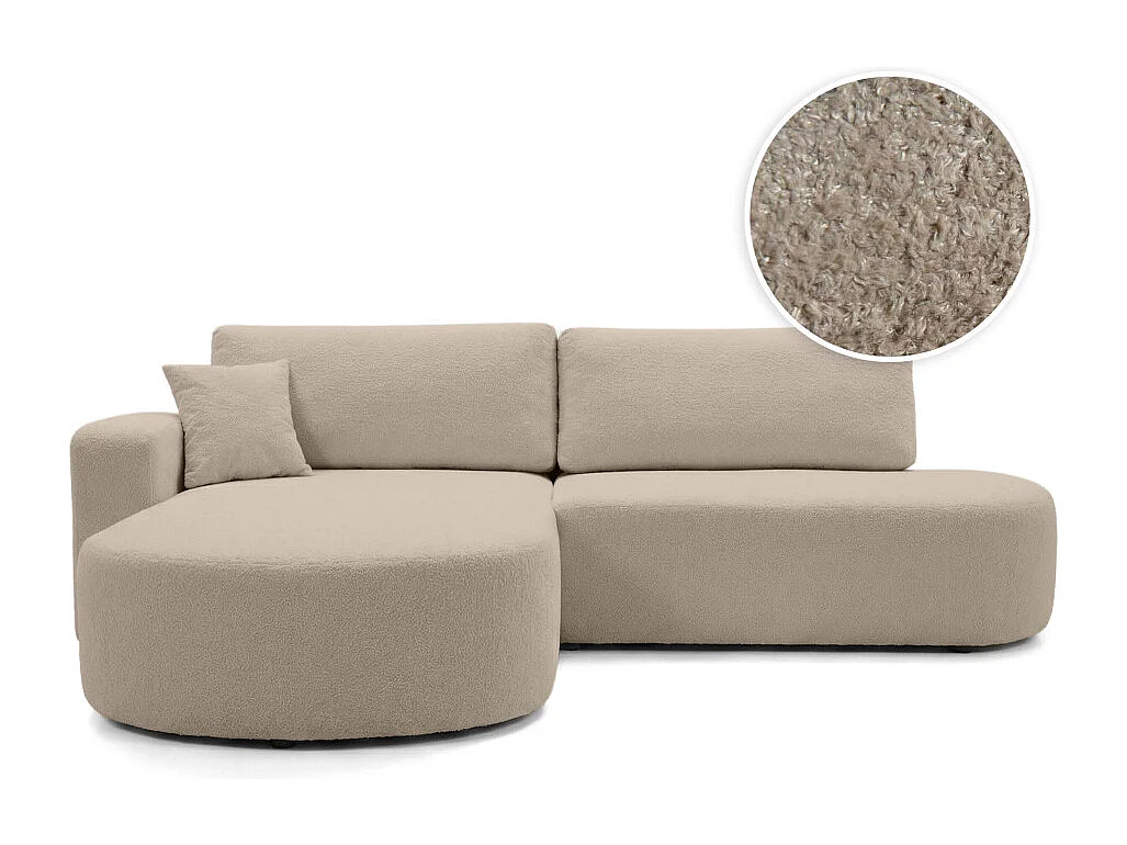 Canapé d'angle convertible 5 places réversible en tissu bouclette taupe KIARA