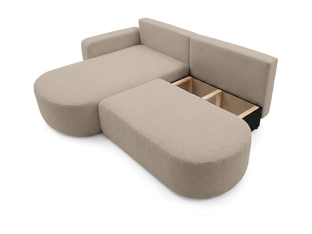 Canapé d'angle convertible 5 places réversible en tissu bouclette taupe KIARA