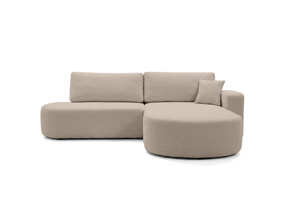Canapé d'angle convertible 5 places réversible en tissu bouclette taupe KIARA