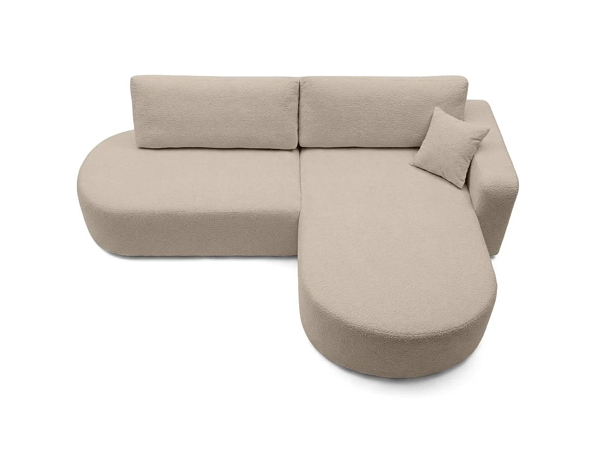 Canapé d'angle convertible 5 places réversible en tissu bouclette taupe KIARA