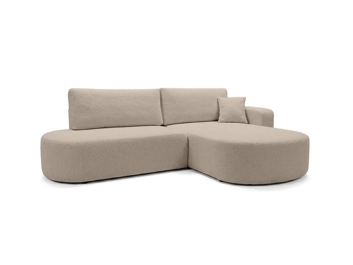 Canapé d'angle convertible 5 places réversible en tissu bouclette taupe KIARA