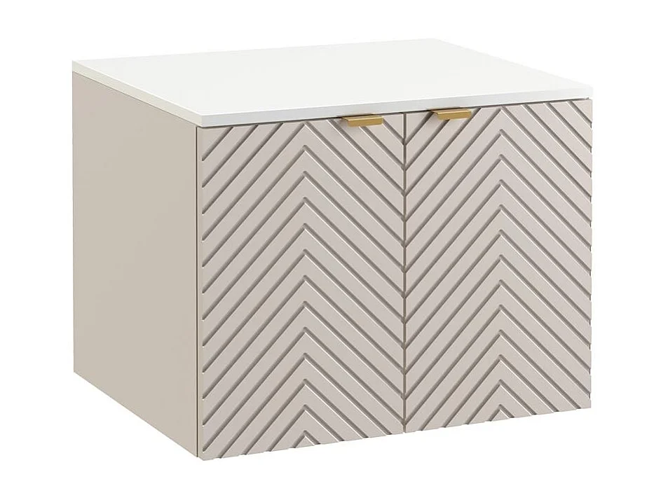 Vanity Unit with Sink 600mm White Countertop Beige Fluted Bathroom Wall Cabinet Cara