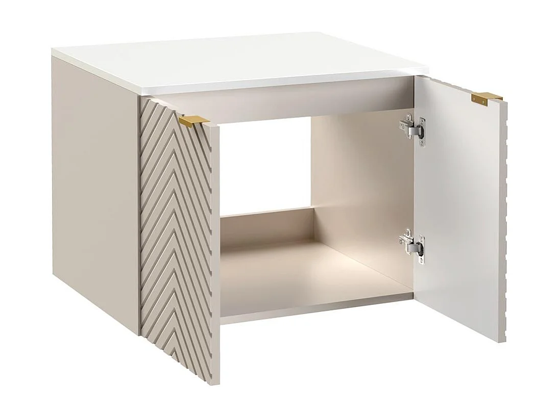 Vanity Unit with Sink 600mm White Countertop Beige Fluted Bathroom Wall Cabinet Cara
