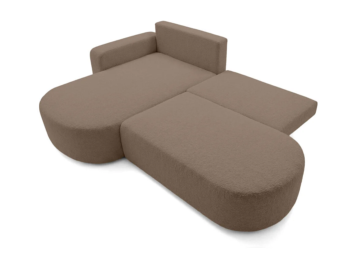 Canapé d'angle convertible 5 places réversible en tissu bouclette marron KIARA