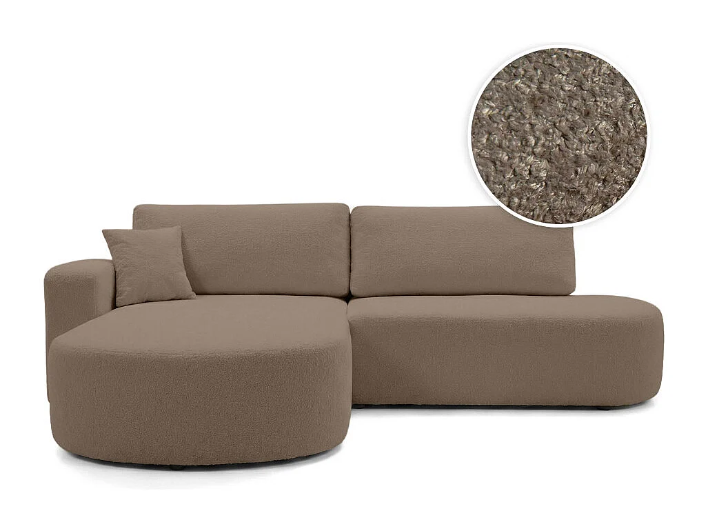 Canapé d'angle convertible 5 places réversible en tissu bouclette marron KIARA