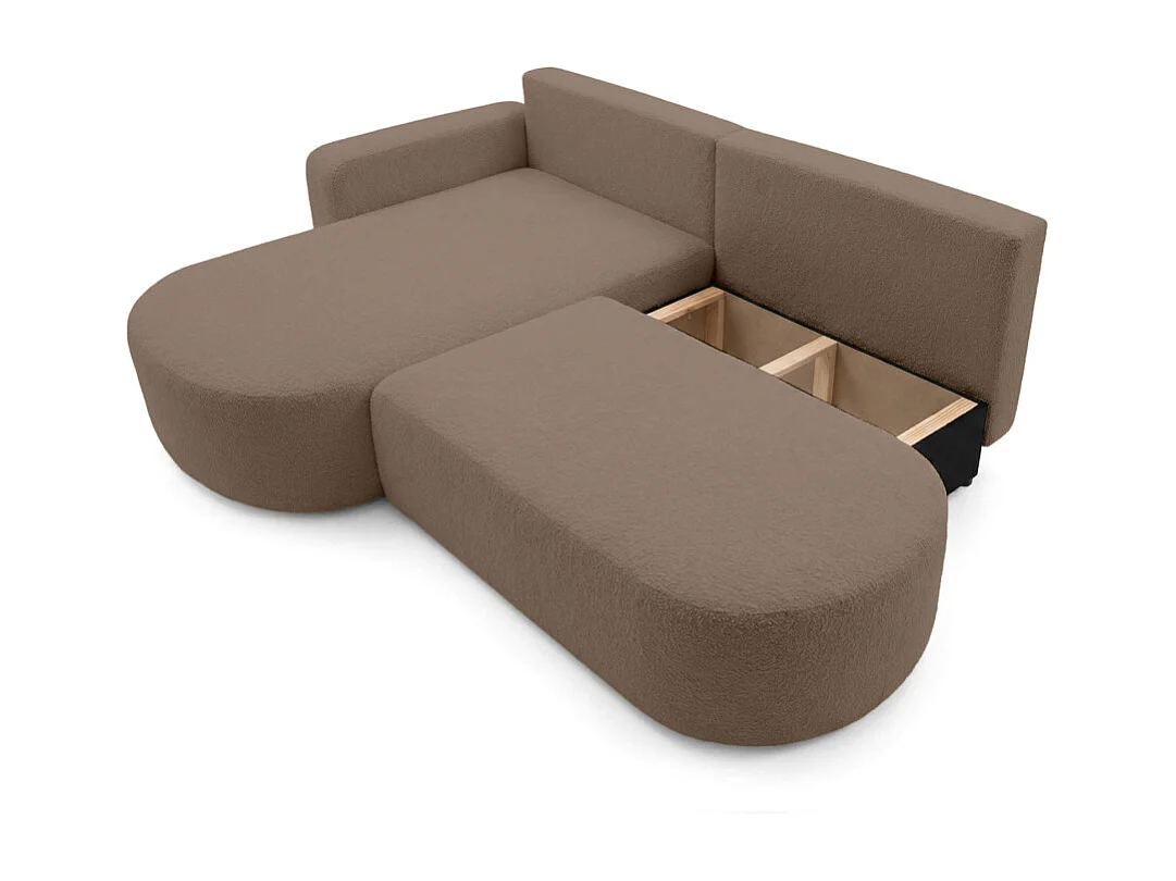 Canapé d'angle convertible 5 places réversible en tissu bouclette marron KIARA