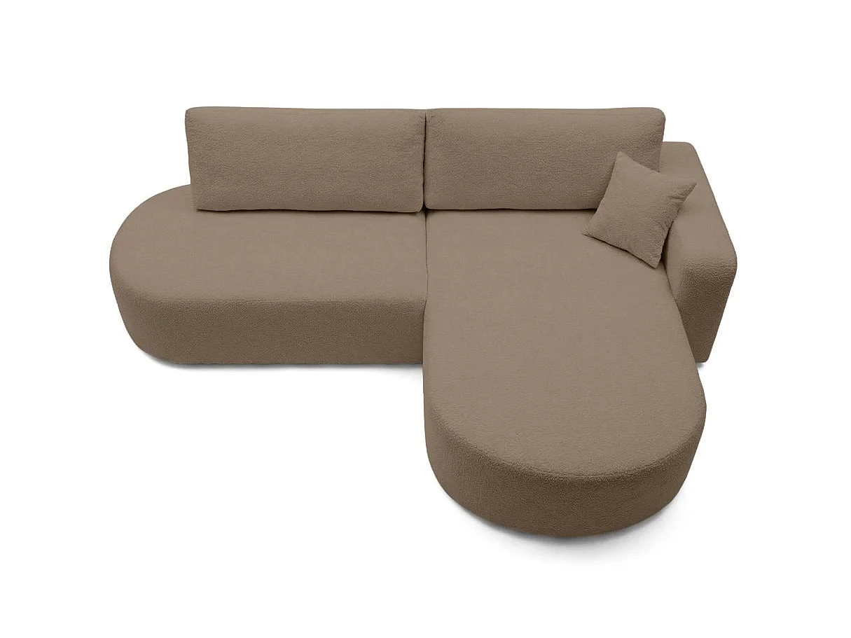 Canapé d'angle convertible 5 places réversible en tissu bouclette marron KIARA