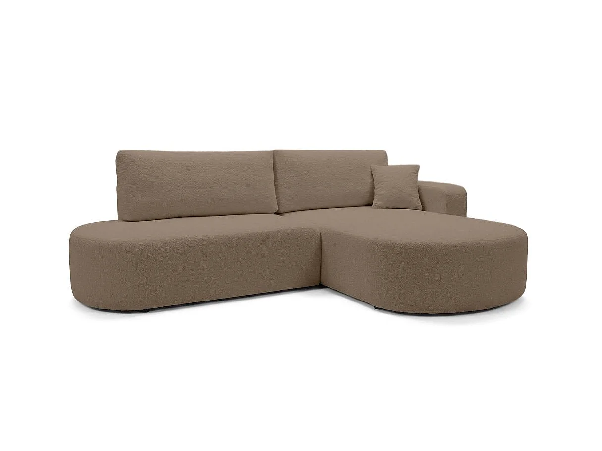 Canapé d'angle convertible 5 places réversible en tissu bouclette marron KIARA