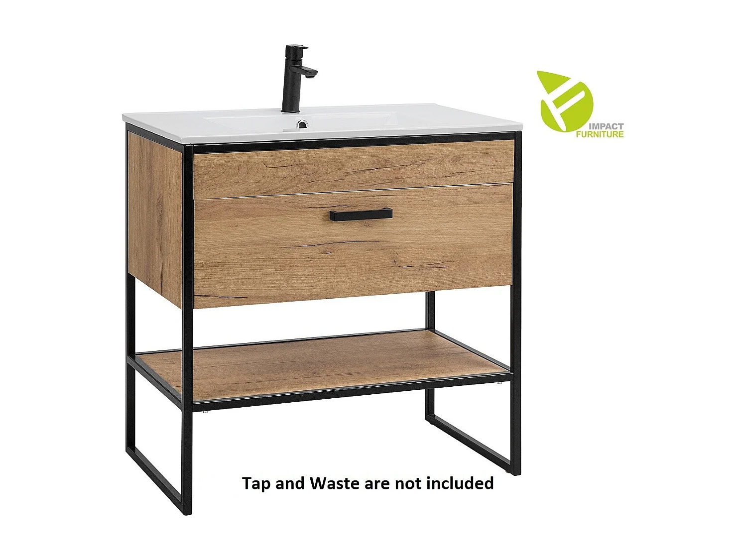 Freestanding Bathroom Vanity Unit with Basin 800mm Oak Cabinet with Loft Industrial Black Steel Frame Brook
