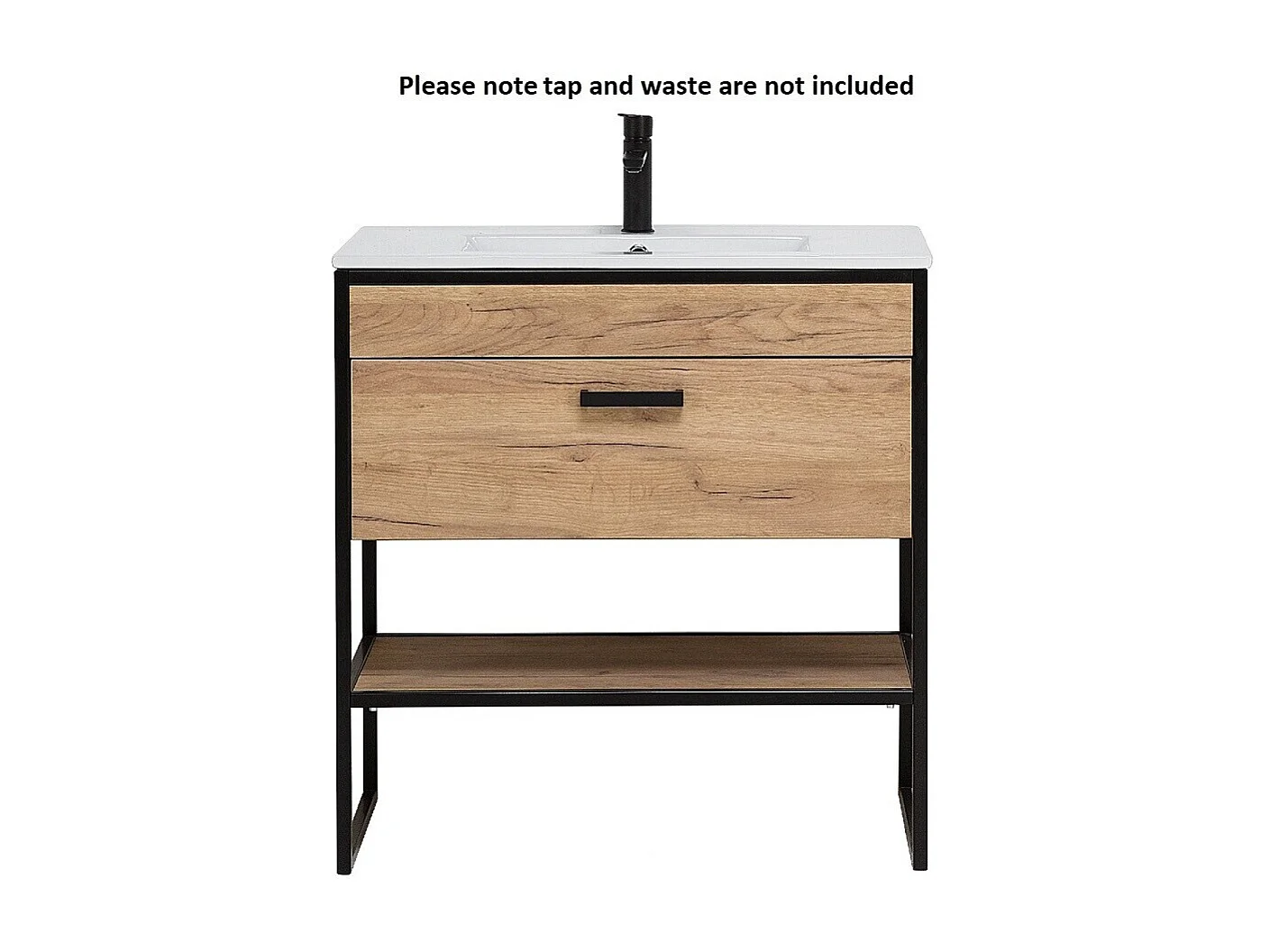 Freestanding Bathroom Vanity Unit with Basin 800mm Oak Cabinet with Loft Industrial Black Steel Frame Brook