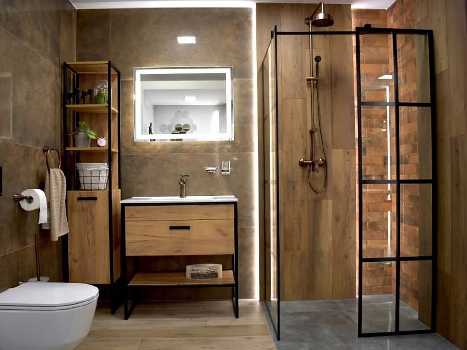 Freestanding Bathroom Vanity Unit with Basin 800mm Oak Cabinet with Loft Industrial Black Steel Frame Brook