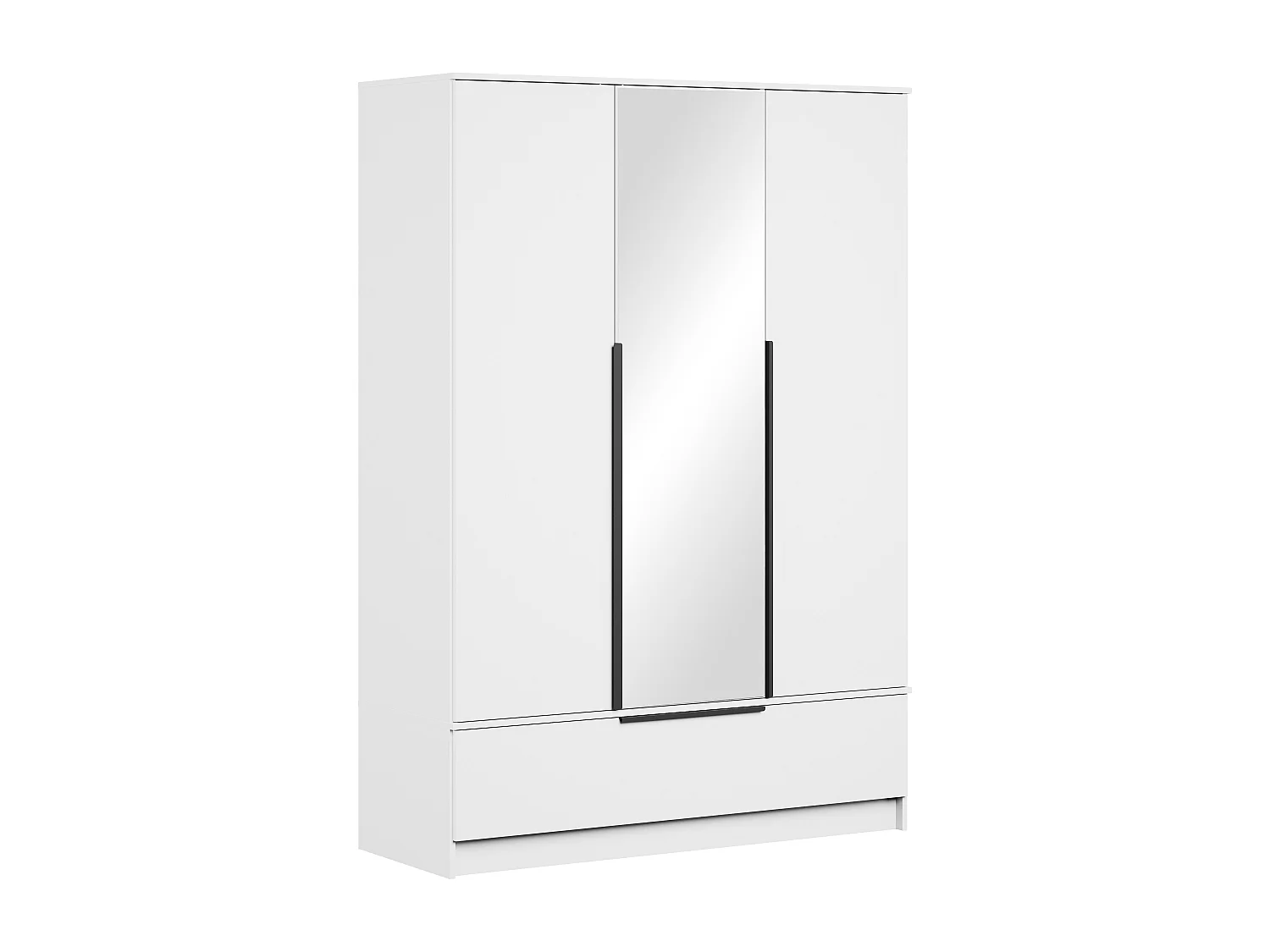 Ruime functionele 3-deurs kast met planken, hangrail en lade