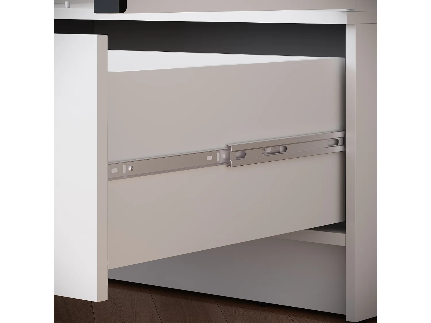 Ruime functionele 3-deurs kast met planken, hangrail en lade