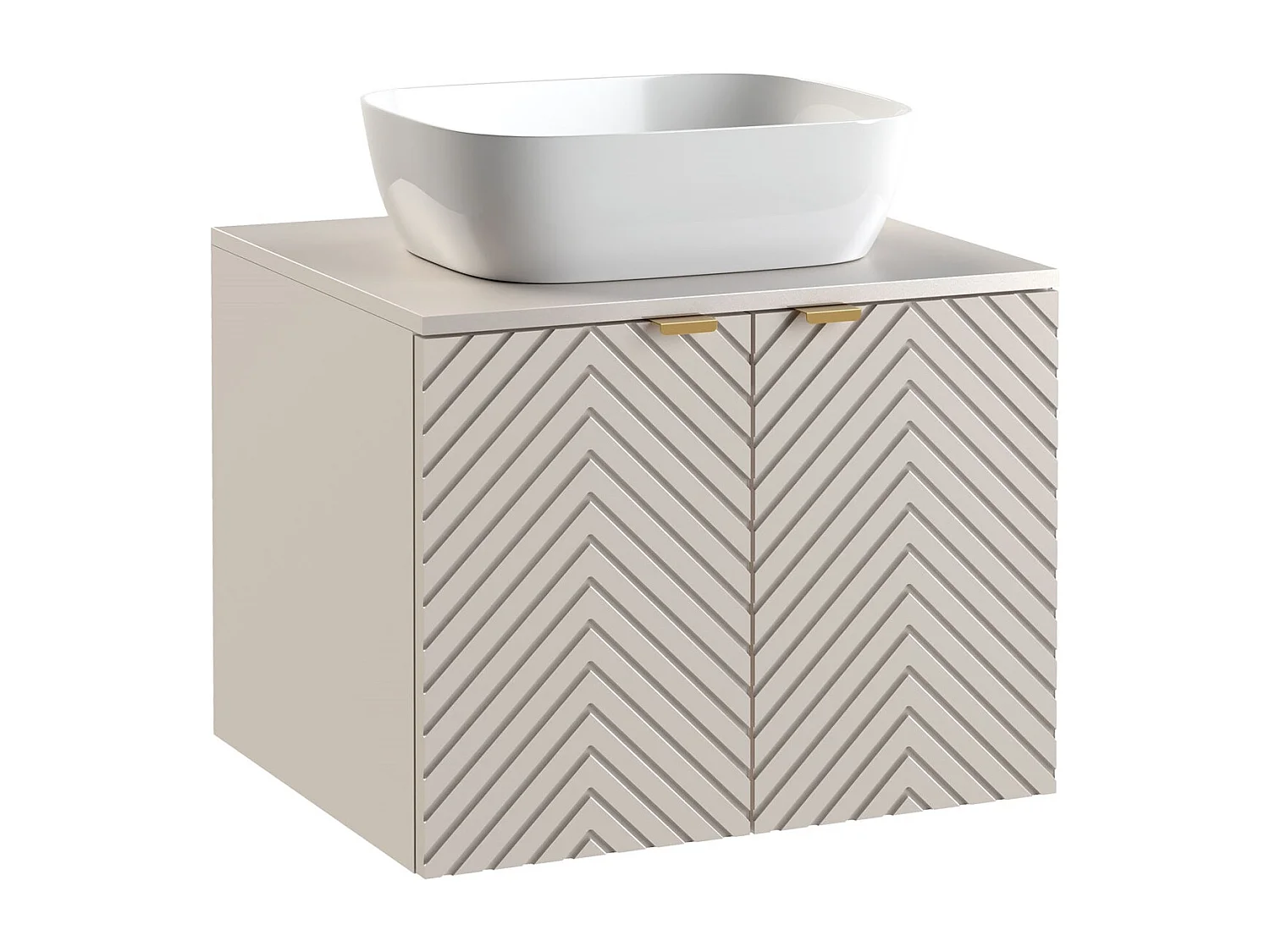 Vanity Unit with Basin 600mm Wall Hung Bathroom Sink Cabinet with Countertop Fluted Ribbed Beige Cashmere Cara