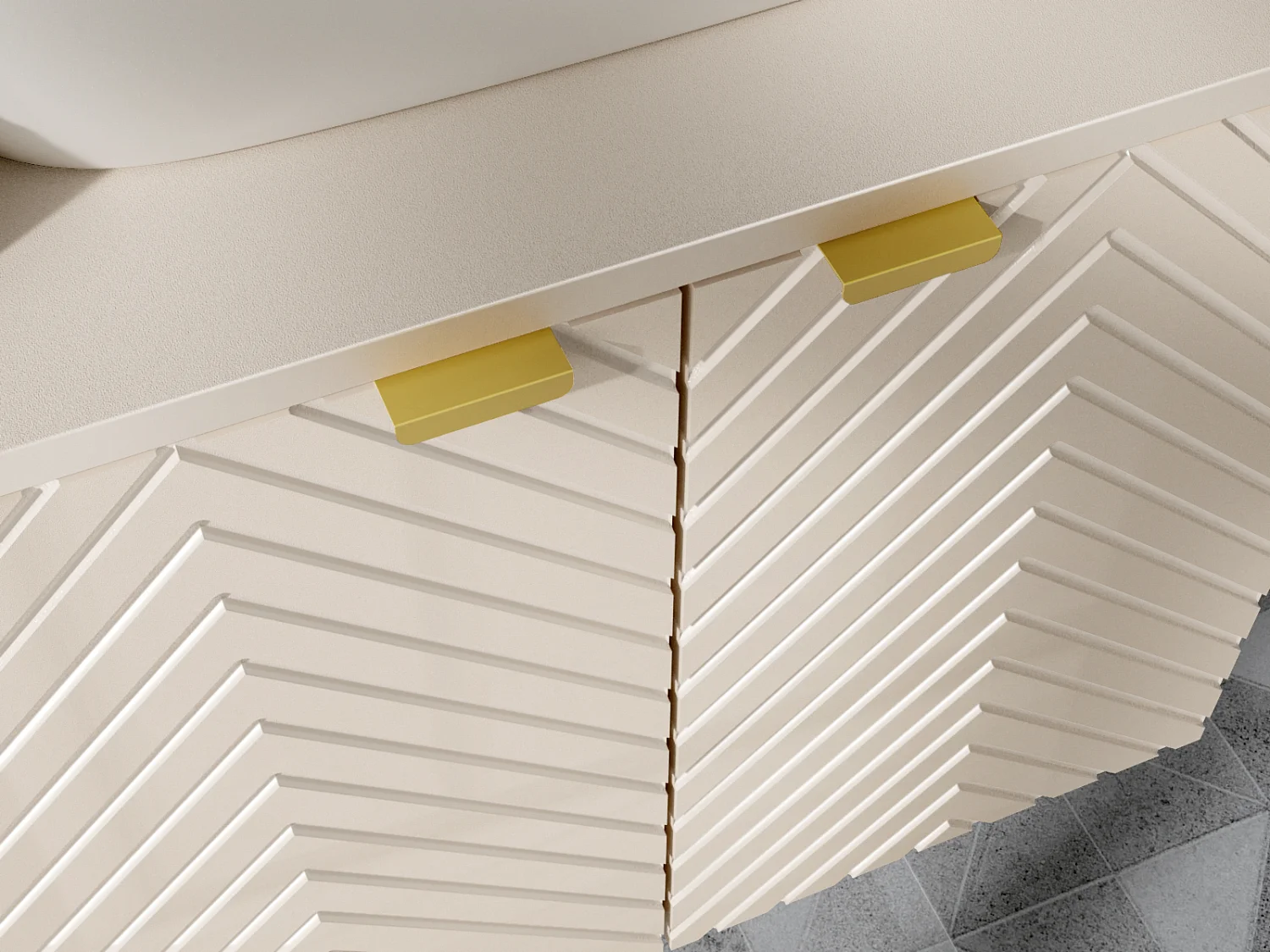 Vanity Unit with Basin 600mm Wall Hung Bathroom Sink Cabinet with Countertop Fluted Ribbed Beige Cashmere Cara