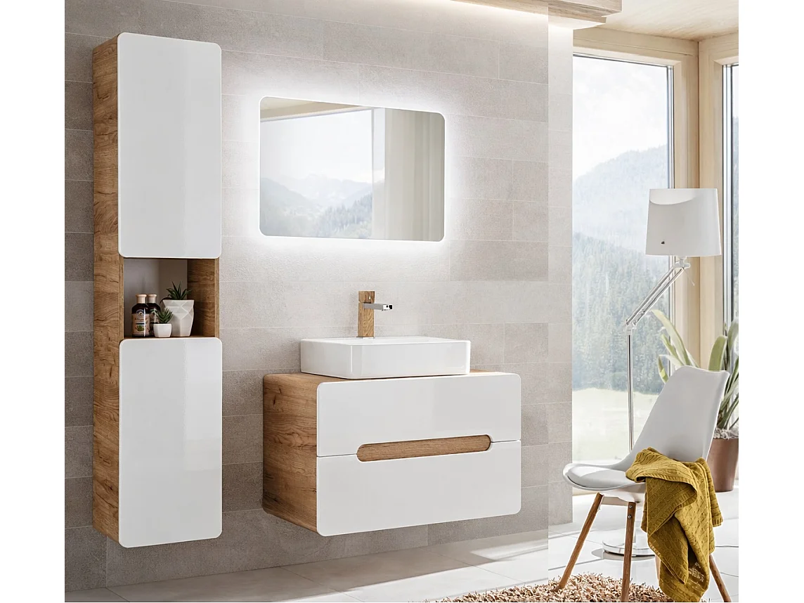 Bathroom Cabinets Furniture Set Wall Hung 800mm Vanity Unit Countertop Sink Basin Storage Cabinets White Gloss Oak Aruba