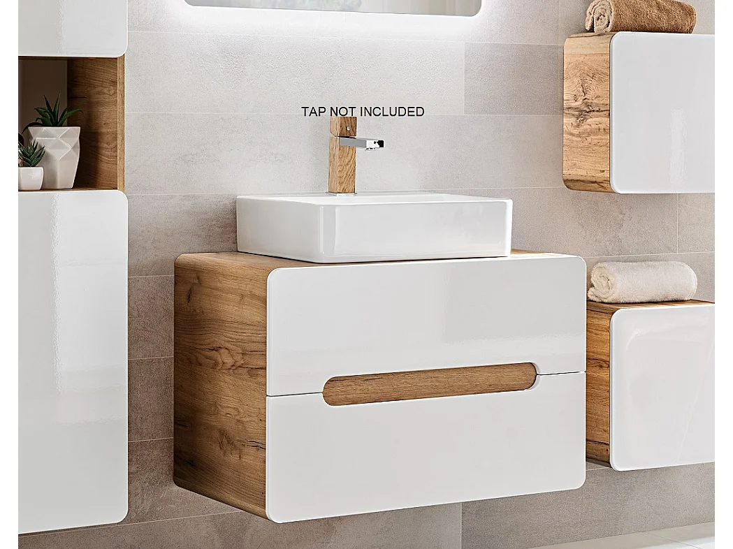 Bathroom Cabinets Furniture Set Wall Hung 800mm Vanity Unit Countertop Sink Basin Storage Cabinets White Gloss Oak Aruba