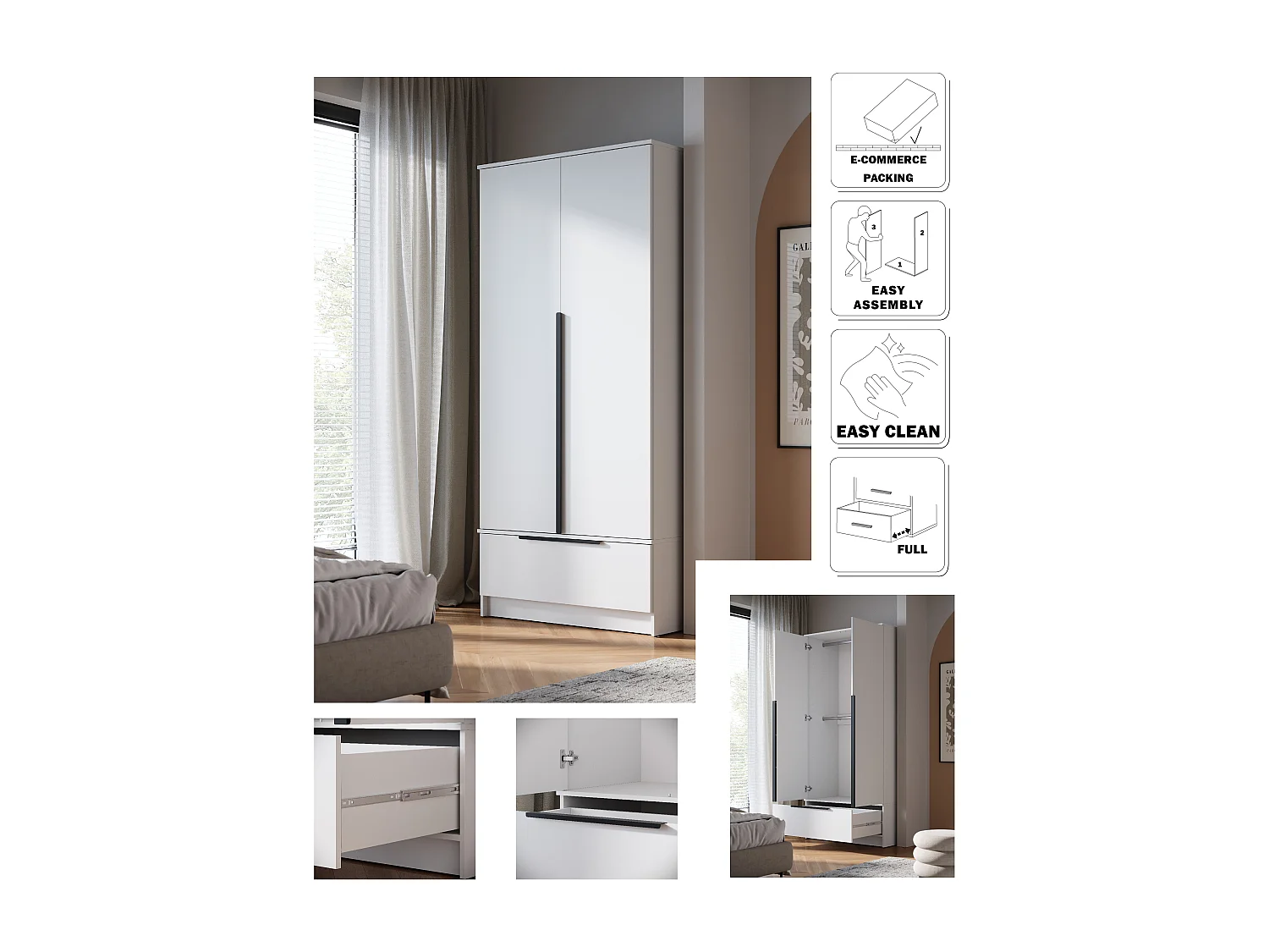 Armoire moderne fonctionnelle et spacieuse pour chambre, dressing et entrée