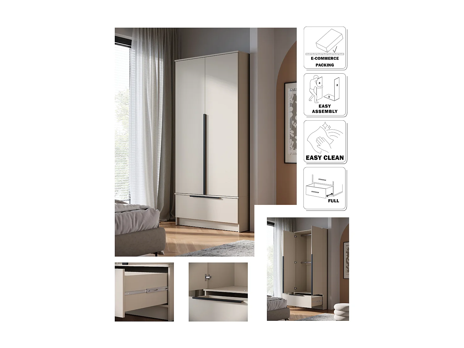 Armoire moderne fonctionnelle et spacieuse pour chambre, dressing et entrée