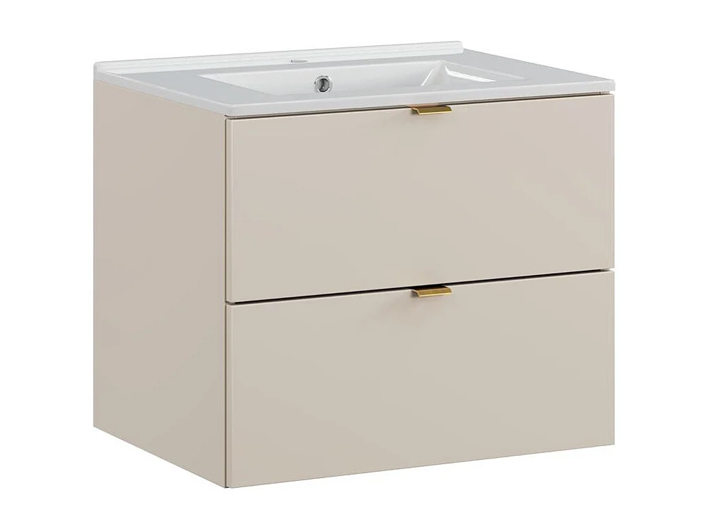 Bathroom Vanity Unit with Sink 600mm Beige Wall Cabinet Floating 2 Drawer Cashmere Storage Dalia