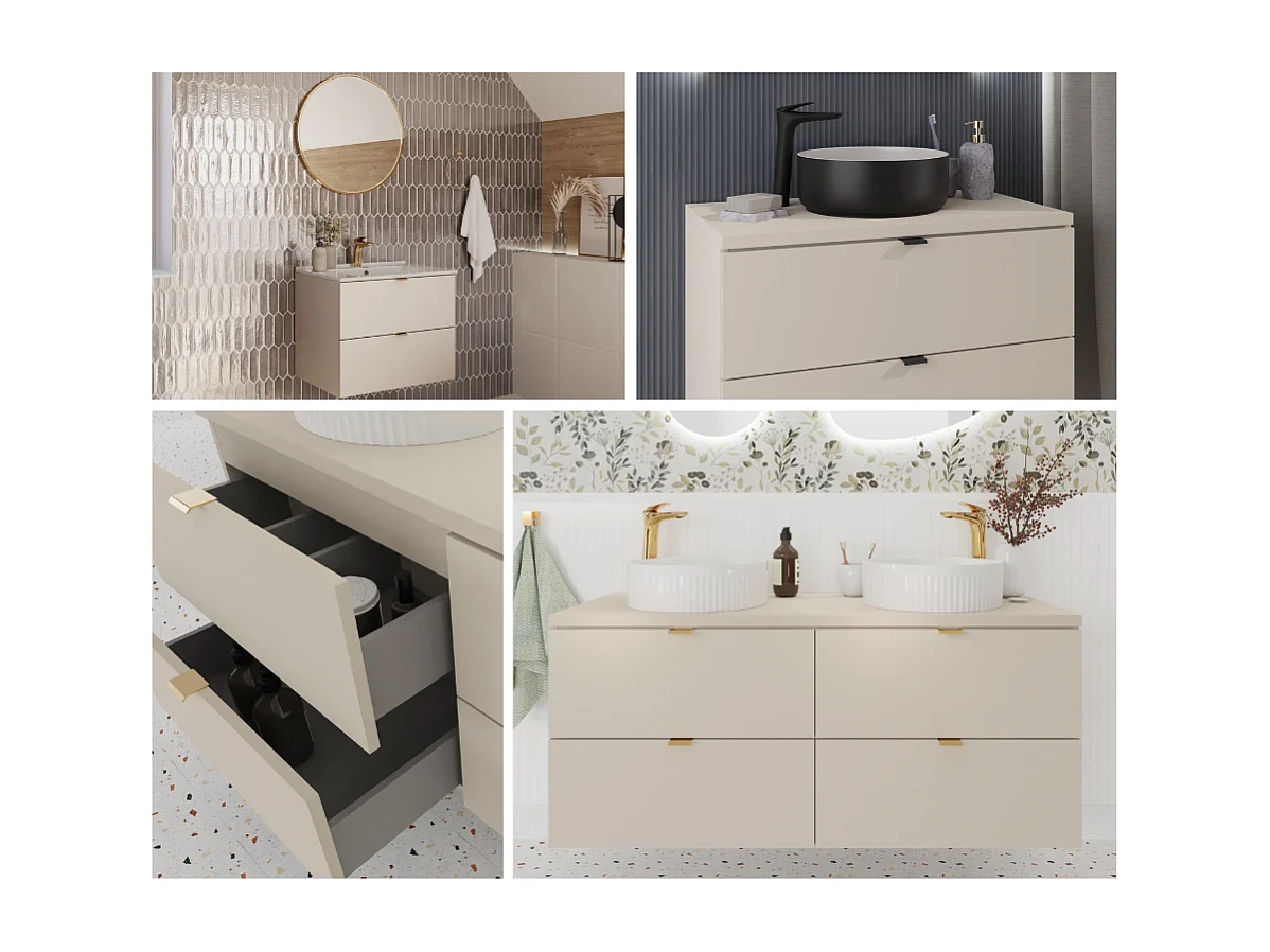 Bathroom Vanity Unit with Sink 600mm Beige Wall Cabinet Floating 2 Drawer Cashmere Storage Dalia
