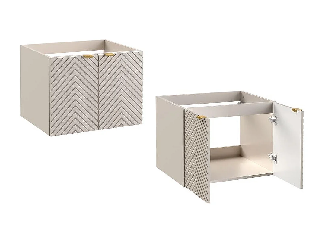 Vanity Sink Unit with Basin 600mm Bathroom Wall Hung Cabinet Fluted Beige Cashmere Modern Cara