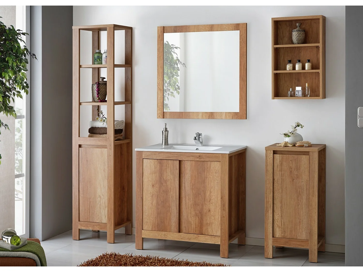 Small Bathroom Cabinet 400mm Freestanding 40cm Floor Base Unit Slim Storage Cupboard Oak Effect Classic