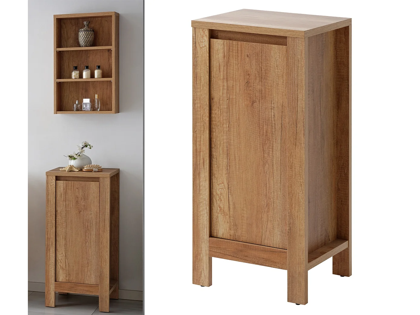 Small Bathroom Cabinet 400mm Freestanding 40cm Floor Base Unit Slim Storage Cupboard Oak Effect Classic